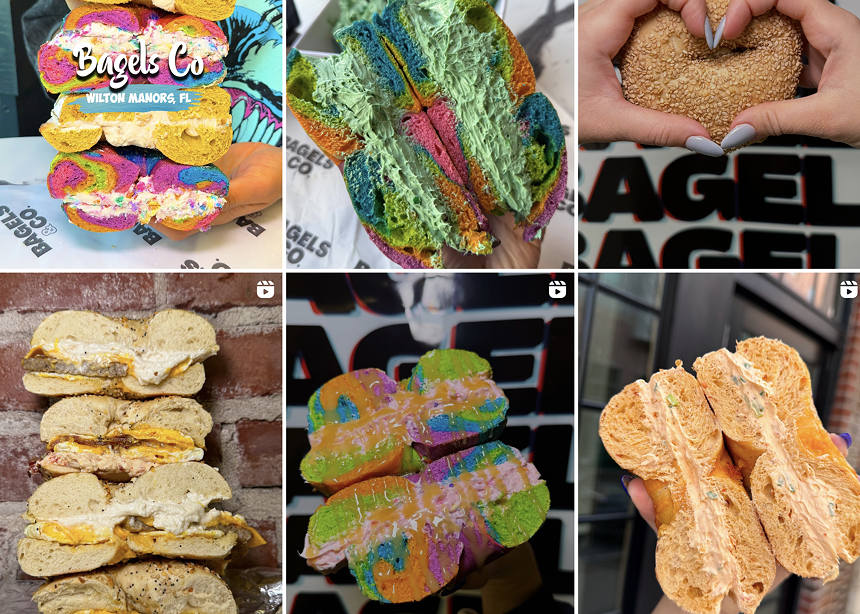 a collage of photos featuring bagels